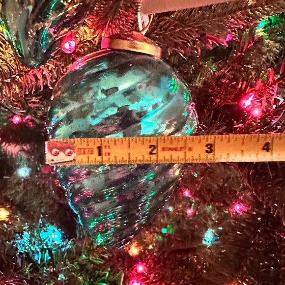 NWT! Christmas 2 piece set Teal Glass Ornaments Swirl Pattern and Opal Glazed - Picture 5 of 5